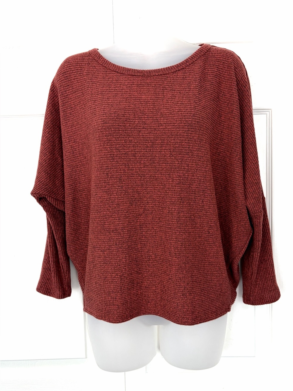 Frey by Short Story Sweater Dolman Sleeve Knit Top Mahogany size Medium Petite